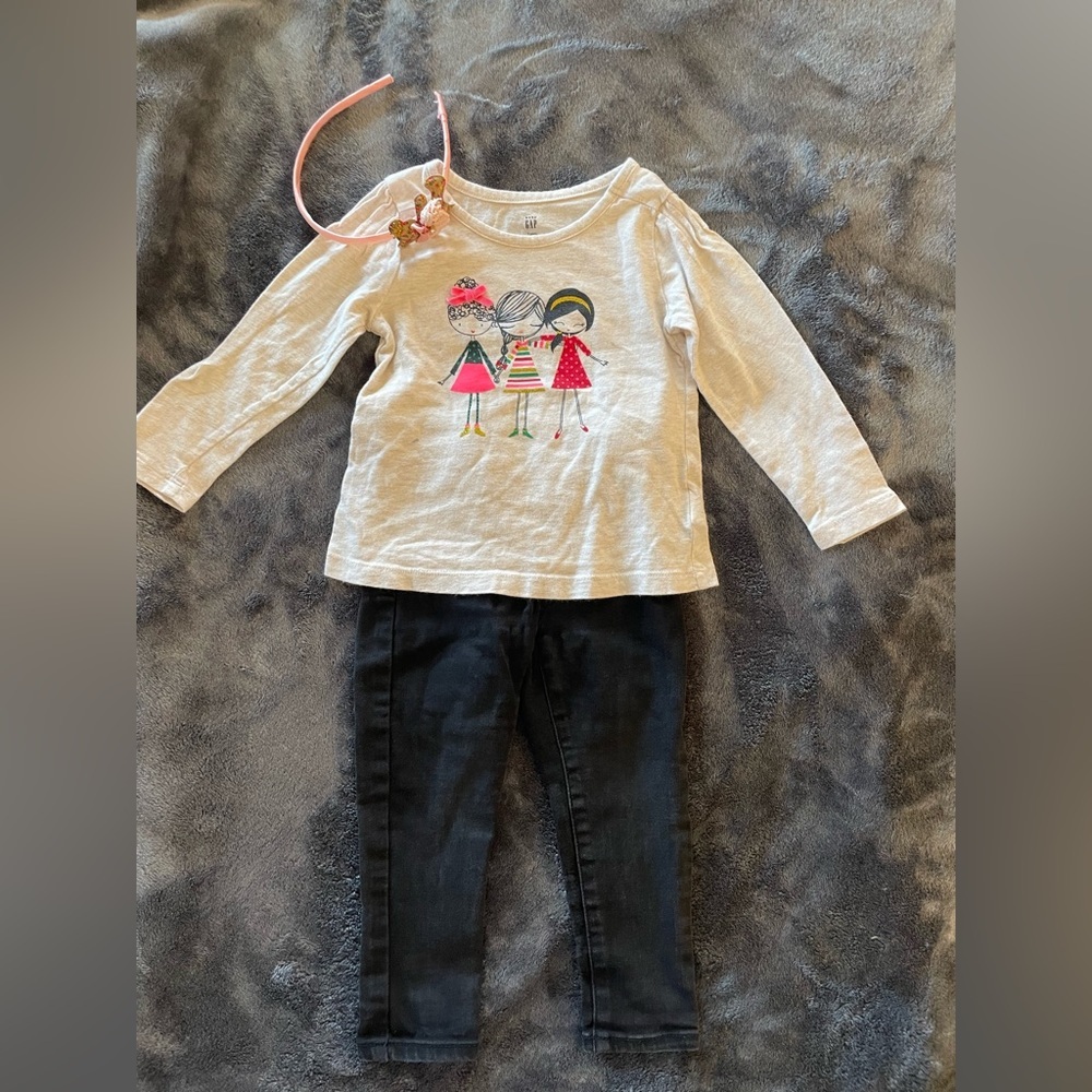 Bundle of 3: gap sweater + cat & jack black jeans + NWOT headband size 2T